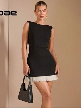 SHEIN Black Sleeveless A-Line Dress with Cream Ruffle Hem